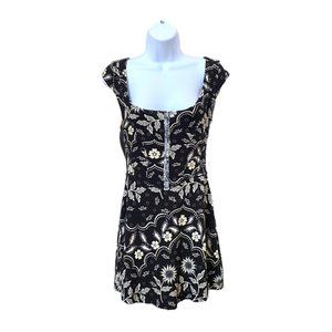 Urban Outfitters Black Cream Floral Cap Sleeve Stretch Dress Sq Neckline Sz SP